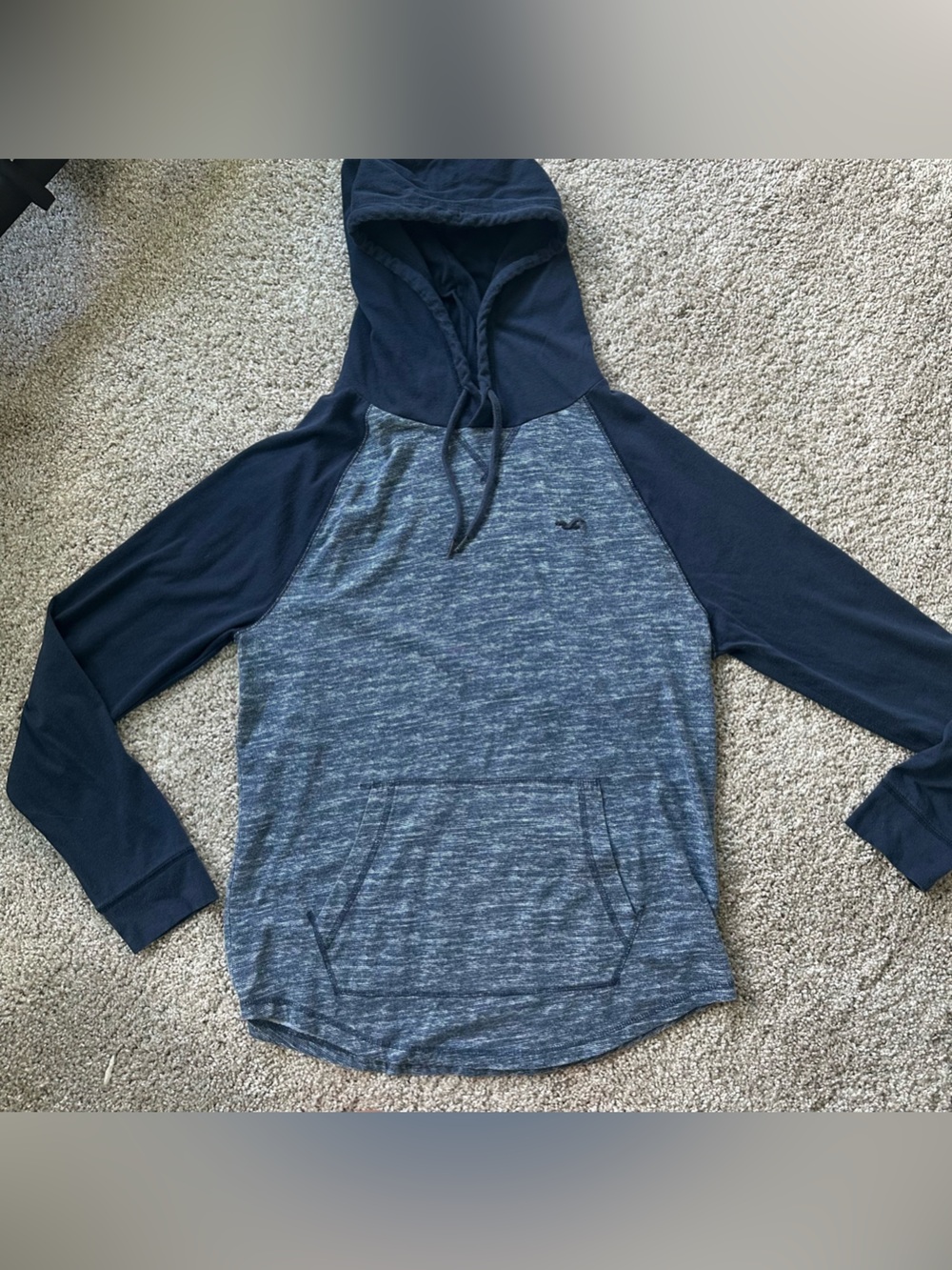 Hollister Men's Pullover Hoodie Size M Blue Gray Heather Logo Drawstring A370